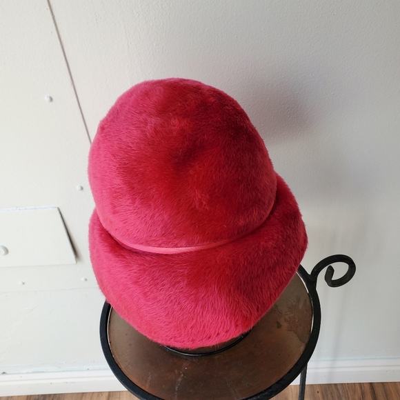 Vintage Adele Claire Cloche Hat Pink Fuzzy - Picture 3 of 7